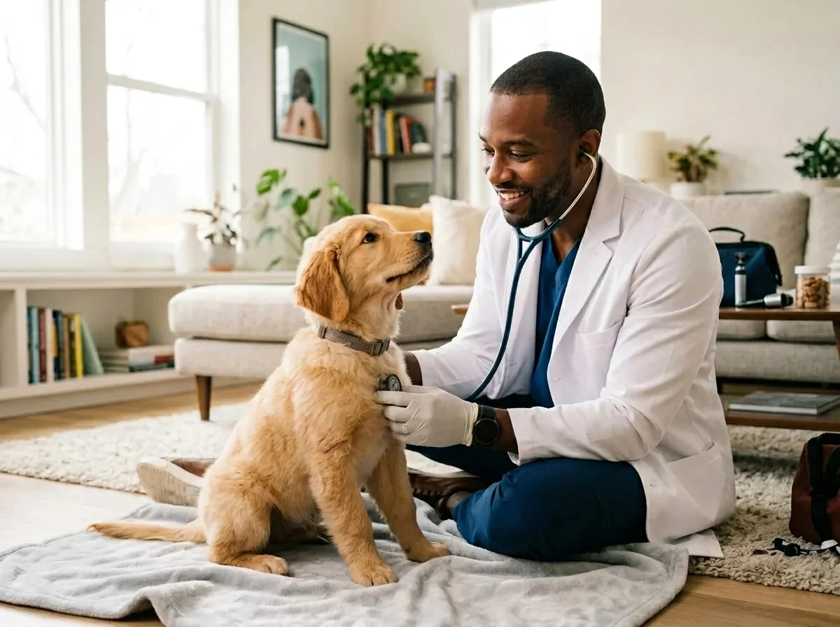 Vet examining pet